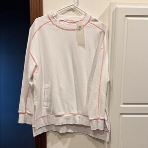 Mono B White Sweatshirt with Pink Stitching